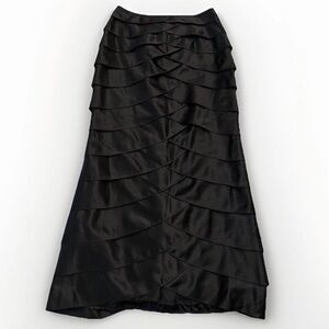 Adrianna Papell Women's Black Tiered Maxi Skirt Satin 4 Mermaid Elegant Formal